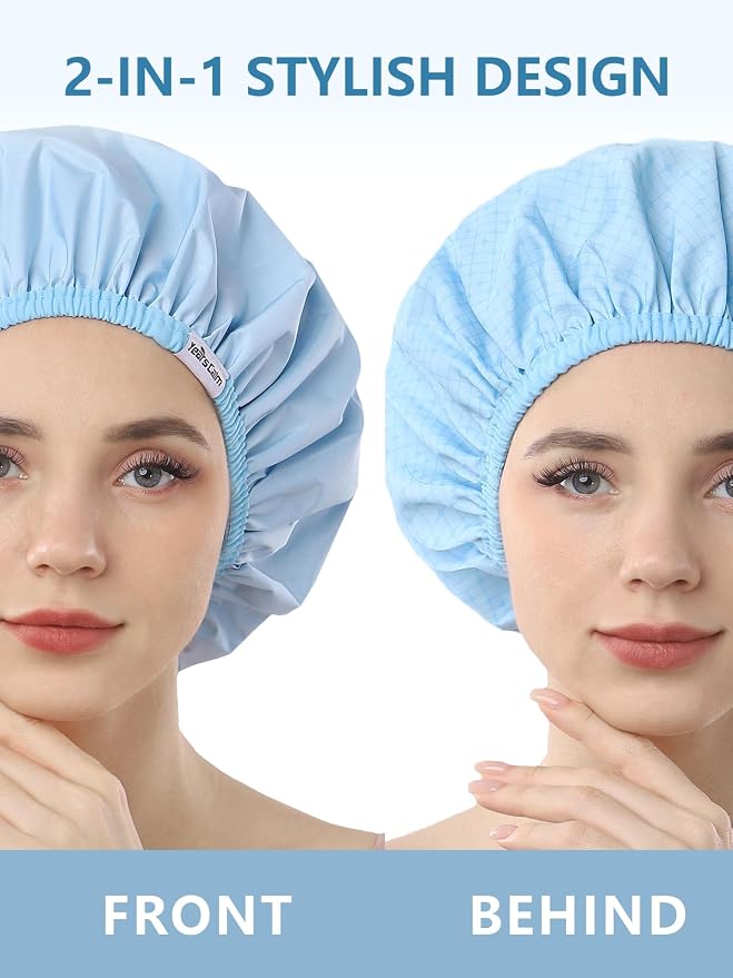 Years calm Shower Caps For Women Reusable Waterproof，Pattern And Solid Color - Image 2