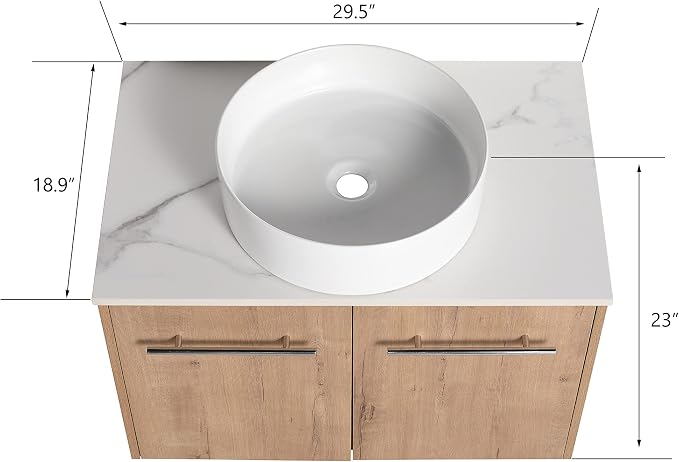 30 Inch Bathroom Vanity with Sink, Modern Wall Mount Floating Bathroom Vanity - Image 2