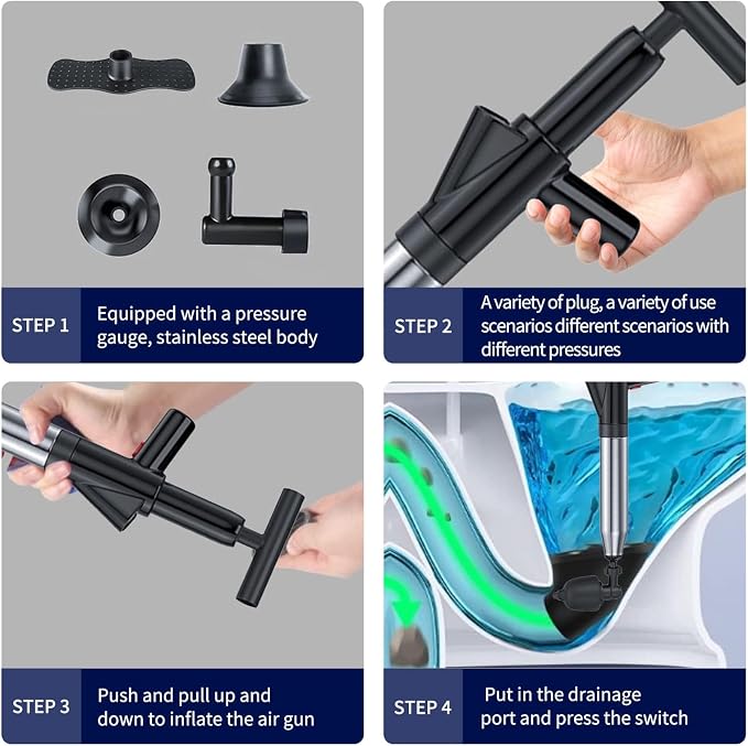 Toilet Plunger High Pressure Air Drain Blaster Gun Drain Clog Remover Tools Air - Image 3
