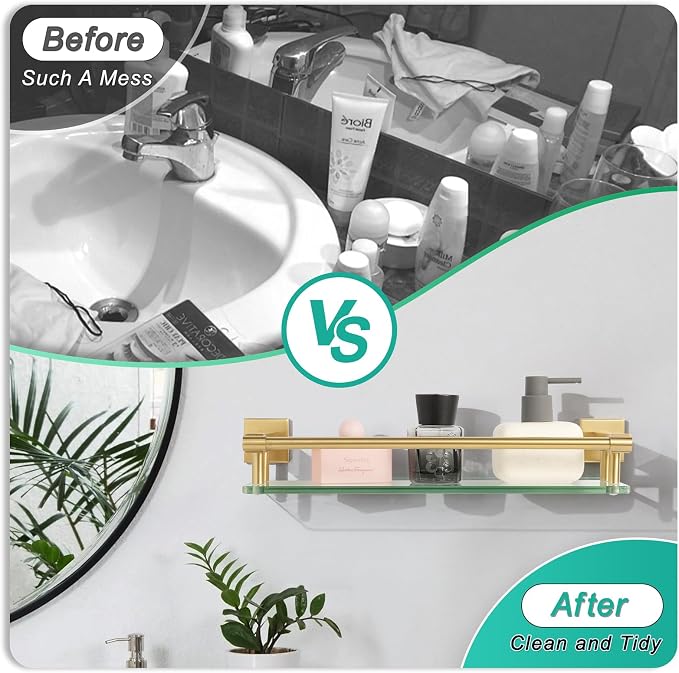 16 Inch Brusheld Gold Bathroom Glass Shelves - Image 7