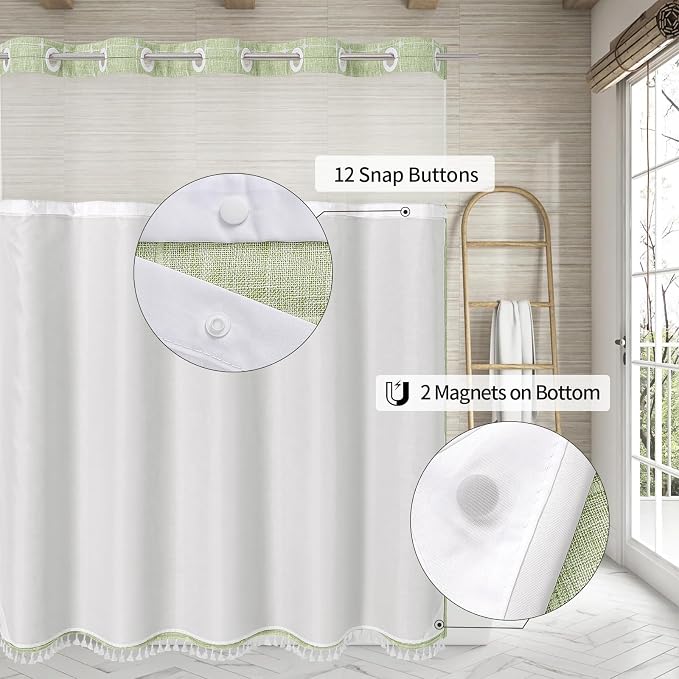 MitoVilla No Hooks Required Farmhouse Shower Curtain - Image 2