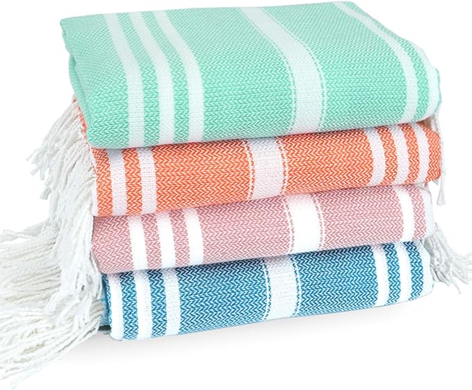 4 Pack Cotton Turkish Beach Towel Lightweight Thin Travel Vacation Essentials by Unknown