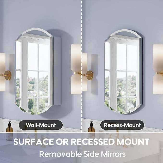WELLFOR 20" x 32" Bathroom Oval Medicine Cabinet, Beveled Edge Mirror Cabinet - Image 6