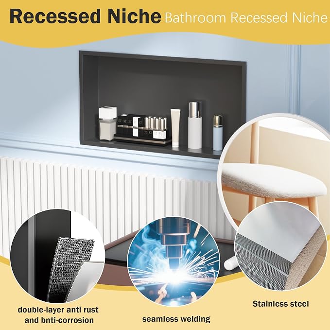 Shower Niche 24"x12"，No Tile Needed，Stainless Steel Niche Bathroom - Image 4