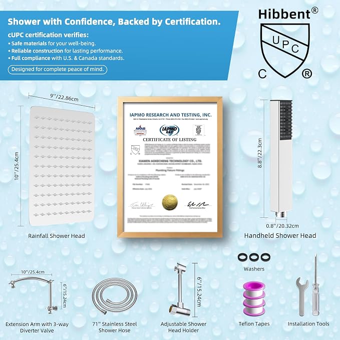 Hibbent All Metal CUPC Certified 10'' Rain Shower Head, Dual Shower Head Combo - Image 4