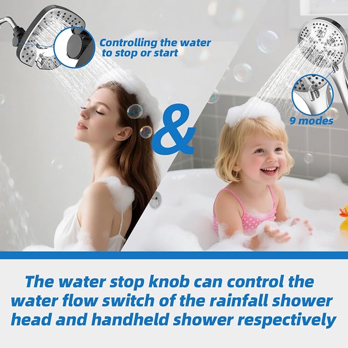 Shower Head with Handheld Spray Combo 2 in 1 Rainfall High Pressure with 59" - Image 8