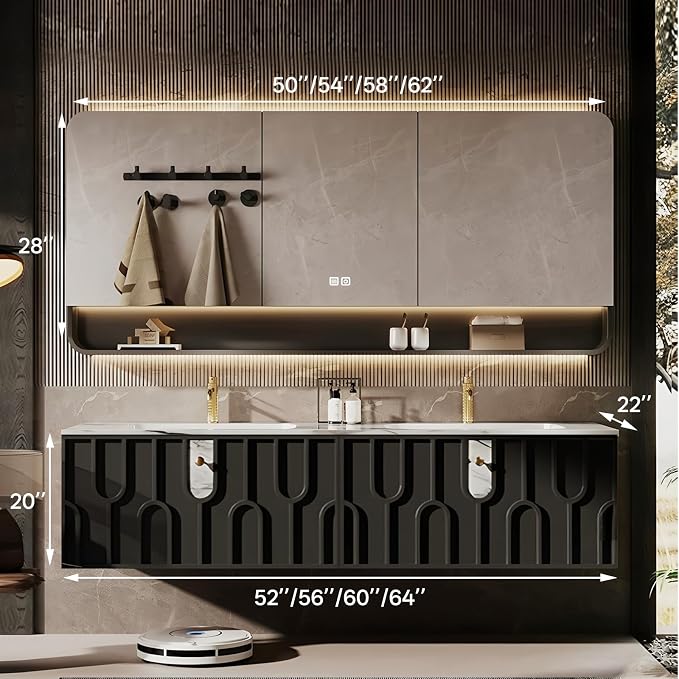 Double Sink Bathroom Vanity 64Inch, Modern Floating Vanity Set - Image 2