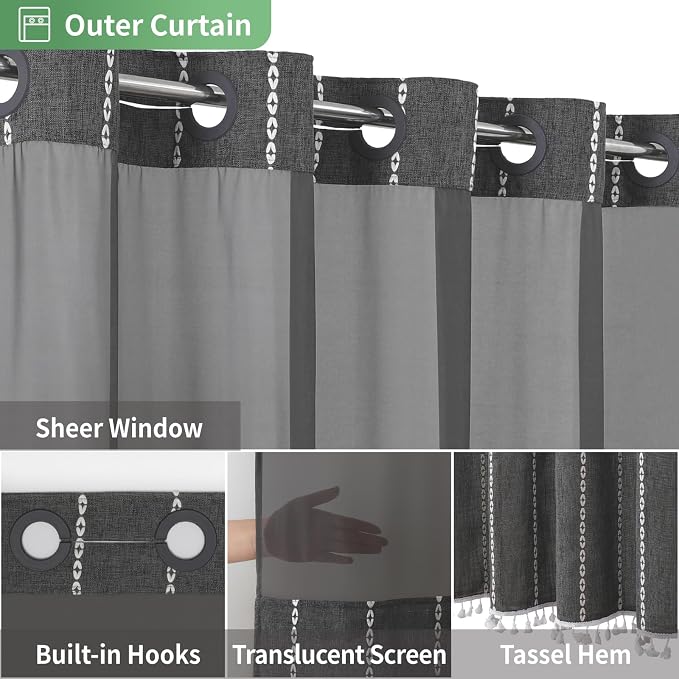 No Hook Extra Long Shower Curtain Set - Image 4