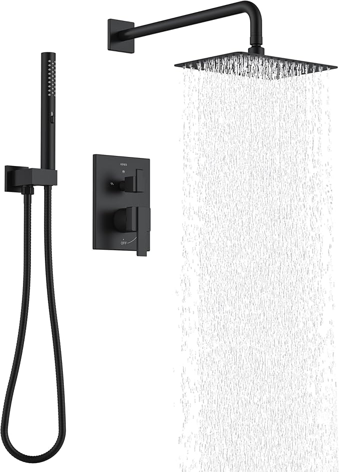 KENES Matte Black Rainfall Bathroom Shower System Rain Shower Head and Handle by KENESBathroomKitchen