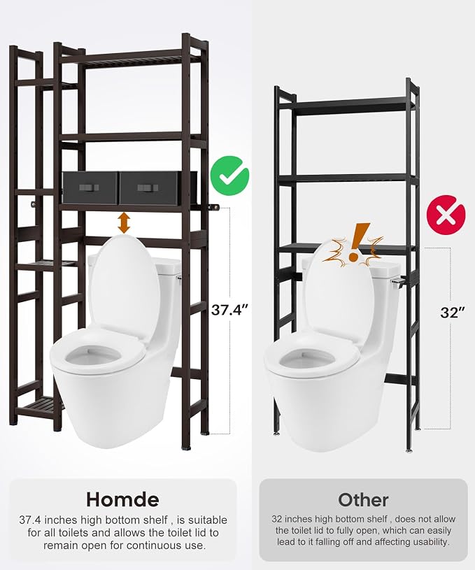 Homde Over The Toilet Storage, Bamboo Bathroom Organizer - Image 7
