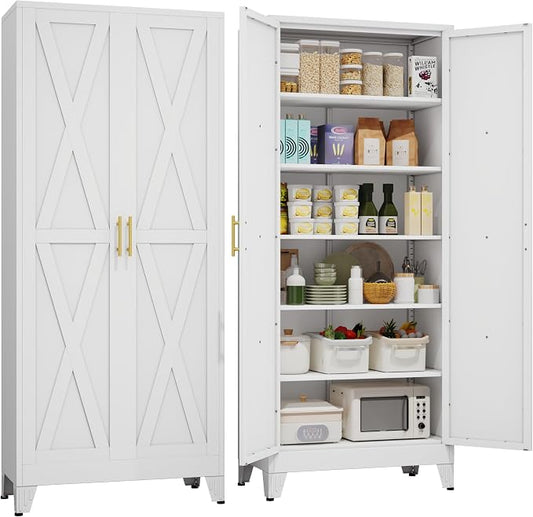 75" Tall Metal Kitchen Pantry Storage Cabinet, Freestanding Cupboard by Unknown