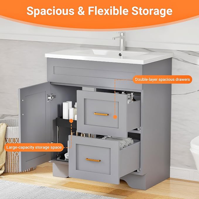 30-Inch Premium Wooden Bathroom Vanity - Image 4