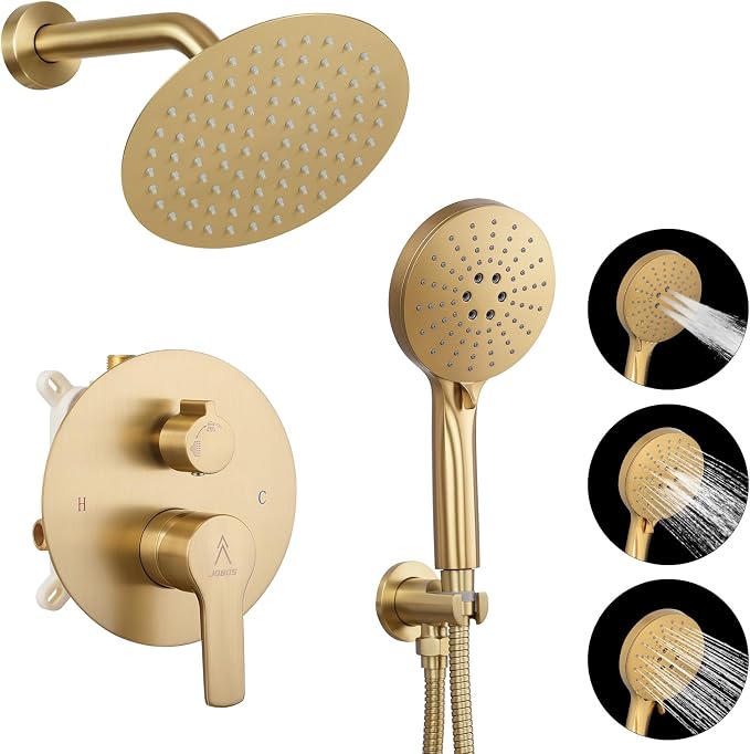 Shower Faucet Set Brass 8IN Rough-In Valve Body Trim Kit Rainfall Included by JQBQS
