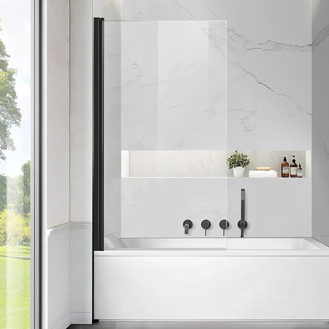 Frameless Tub Shower Door, Hinged Foldable Bathtub Screen by ExpertofShowerGlassDoor
