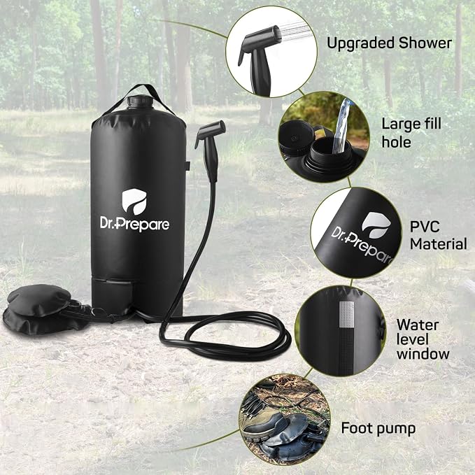DR.PREPARE Portable Shower for Camping, 4/5 Gallons Camping Shower Bag - Image 2