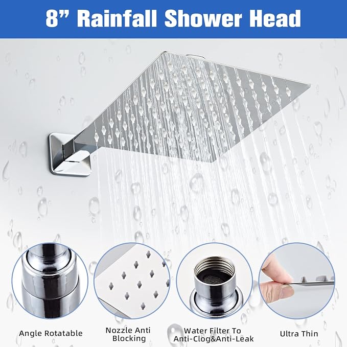 Shower System, Shower Faucet Set Complete Square Rain Shower Combo Set - Image 4
