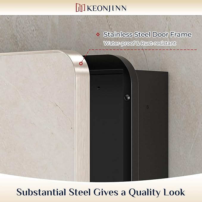 Keonjinn 24 x 32 Inch Brushed Nickel Mirrored Medicine Cabinet, Recessed - Image 4