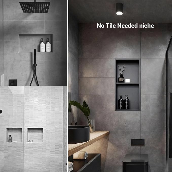 Shower Niche 12x24, Matte Black, No Tile Needed 304 Stainless Steel Recessed - Image 7