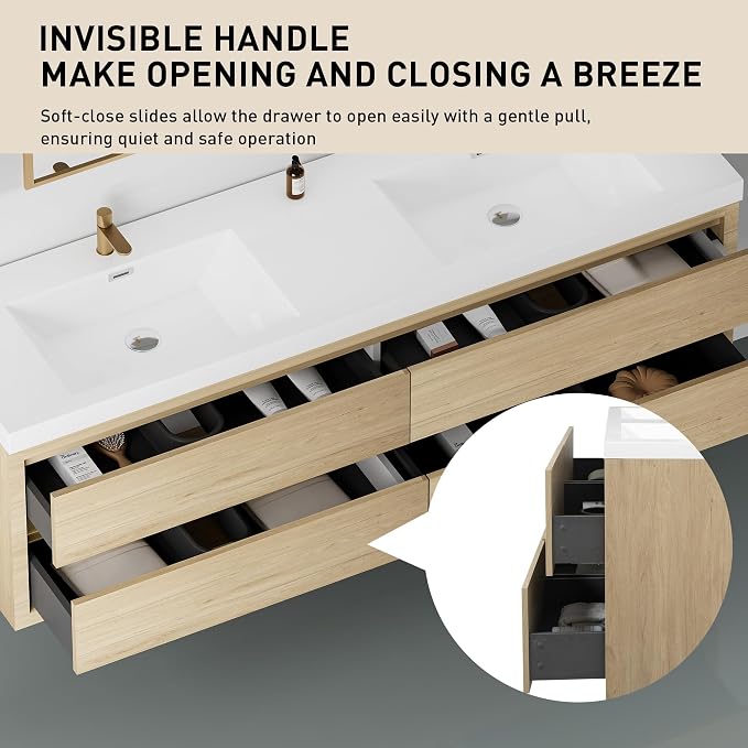72" Wall-Mounted Bathroom Vanity - Image 4