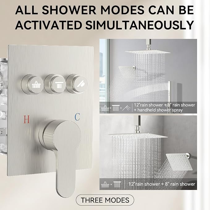 Shower Faucet Set Brushed Nickel Shower System, STARBATH 12+8" Rainfall Shower - Image 3