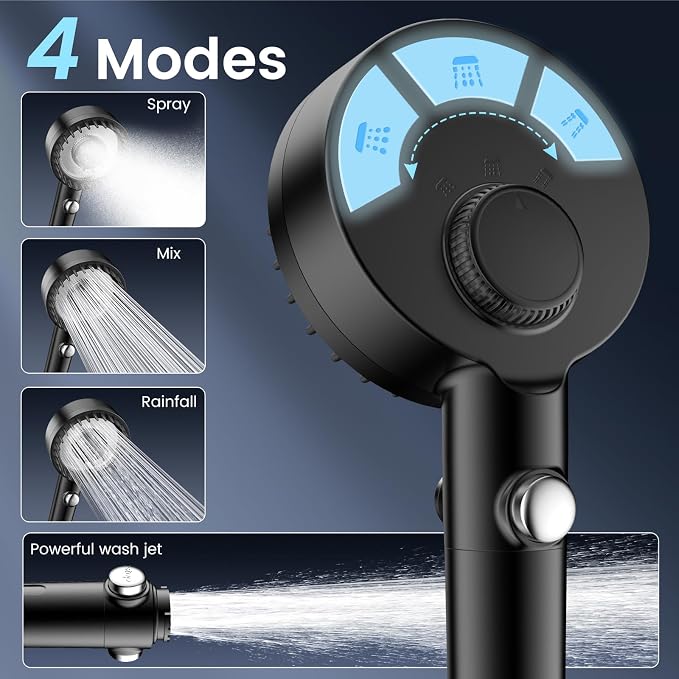 Filtered Shower Head with Handheld, High Pressure 4 Spray Mode Showerhead with - Image 5
