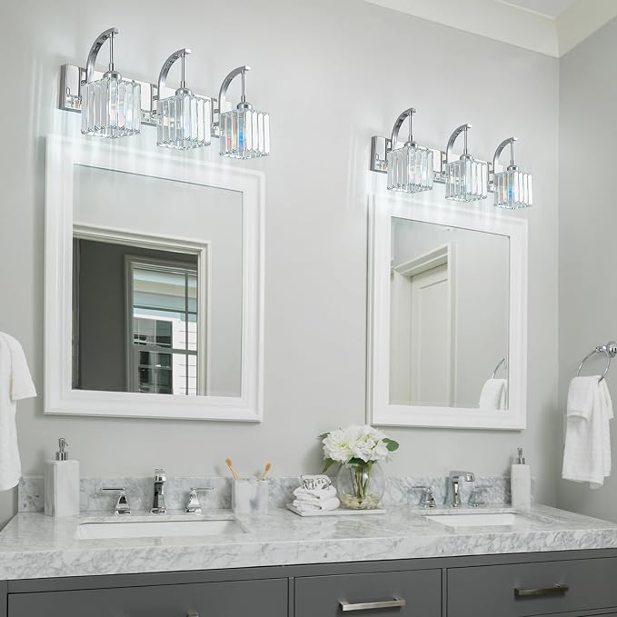 Crystal Vanity Lights 3-Light Chrome Bathroom Vanity Lights Modern Crystal - Image 3