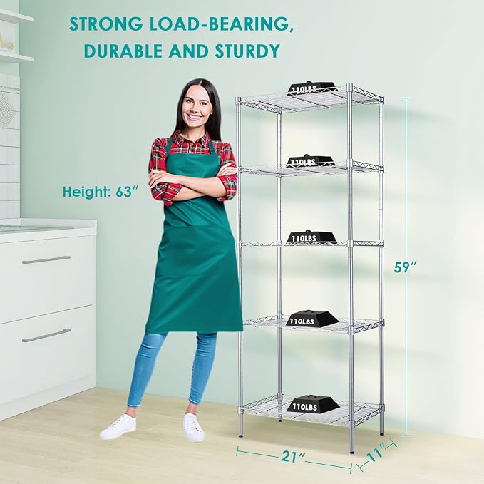 BNSPLY 5 Tier Wire Shelving Unit, Adjustable Wire Rack Shelving, Changeable - Image 7