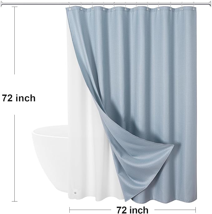 3 in 1 Shower Curtain Set, Fog Blue Waffle Shower Curtain and PEVA Liner Set - Image 8
