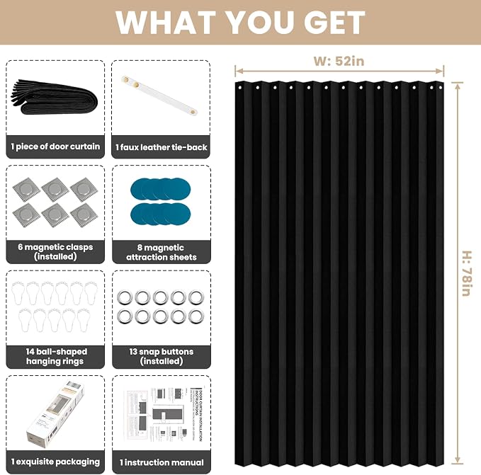 Accordian Door Curtain, 100% Blackout Folding Magnetic Doorway Curtains - Image 3