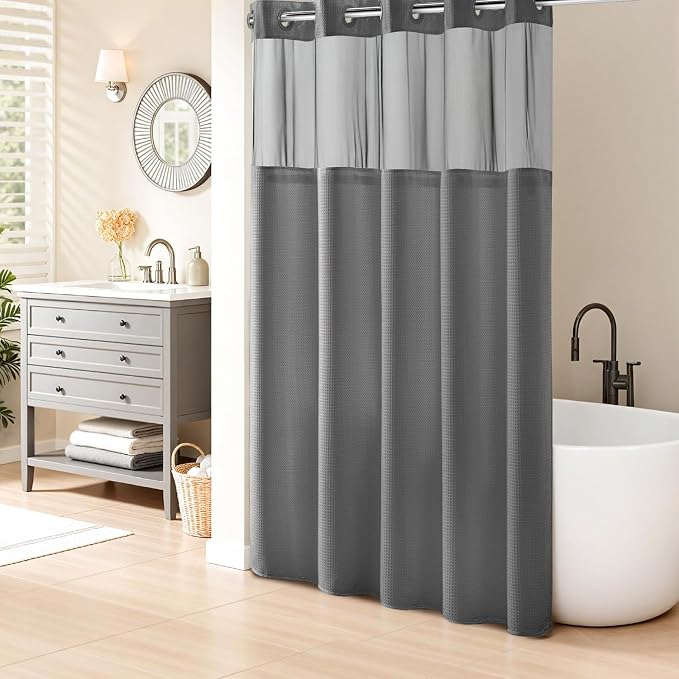 River Dream Heavyweight Grey No Hooks Required Dotted Waffle Weave Shower by RiverDream