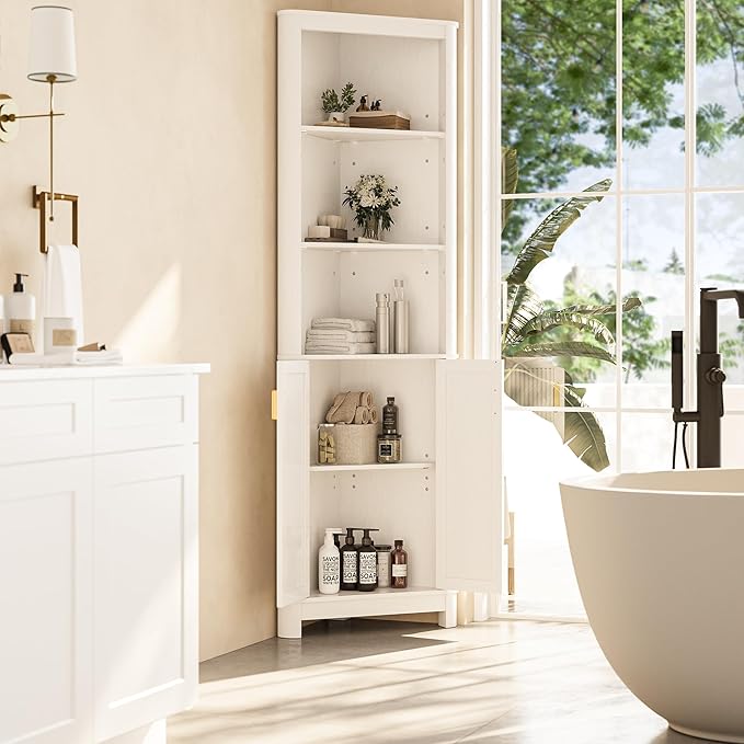 69" Tall Corner Shelf with Doors, 7-Tier Corner Storage Cabinet with Doors - Image 6