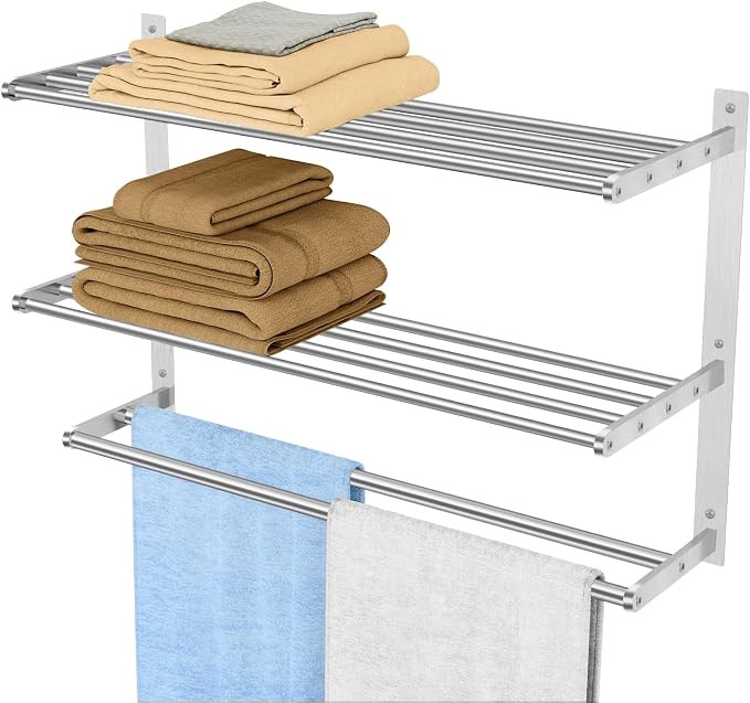 Towel Racks for Bathroom Wall 24 Inch, 3 Tier Bathroom Towel Shelf by Bethom