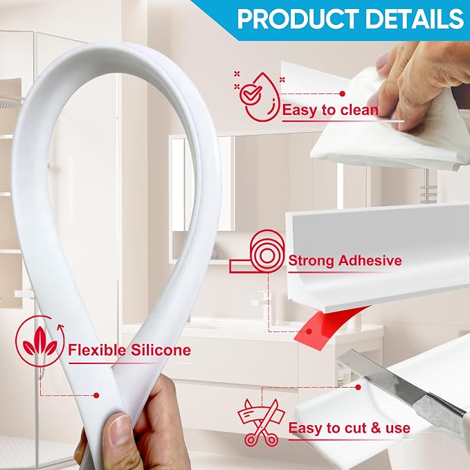 67" Shower Threshold Water Dam Silicone Shower Water Guard Collapsible Shower - Image 6