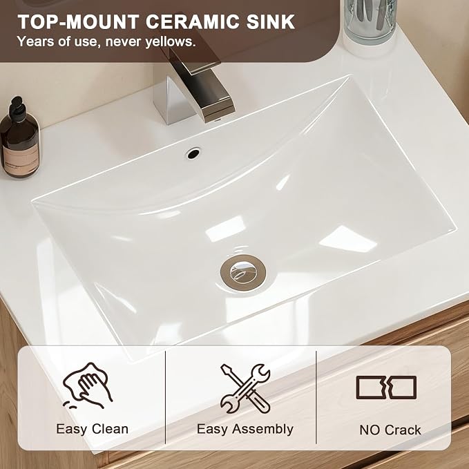 Floating Bathroom Vanity with Sink Wall Mounted Cabinet with 2 Soft-Close - Image 4
