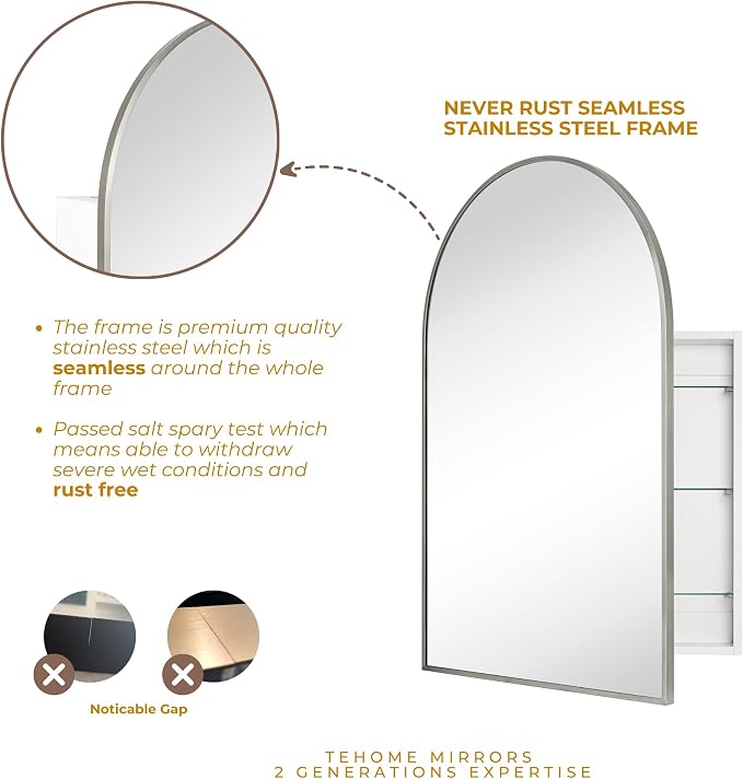 TEHOME 20 x 30'' Brush Nickel Arched Bathroom Medicine Cabinet - Image 7