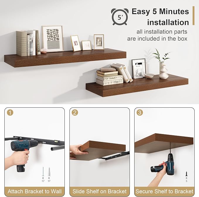 Heimlove Walnut Bathroom Shelf Floating Shelves - Image 8