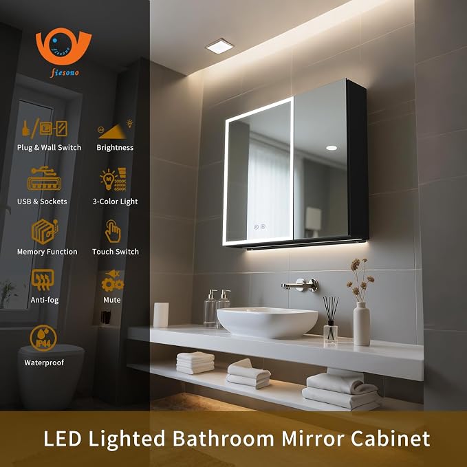 Lighted Medicine Cabinet with Mirror, 28 x 30 inch LED Bathroom Cabinet with - Image 8