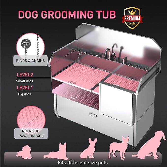 Dog Washing Station – 61 inch Professional 304 Stainless Steel Grooming Tub - Image 4