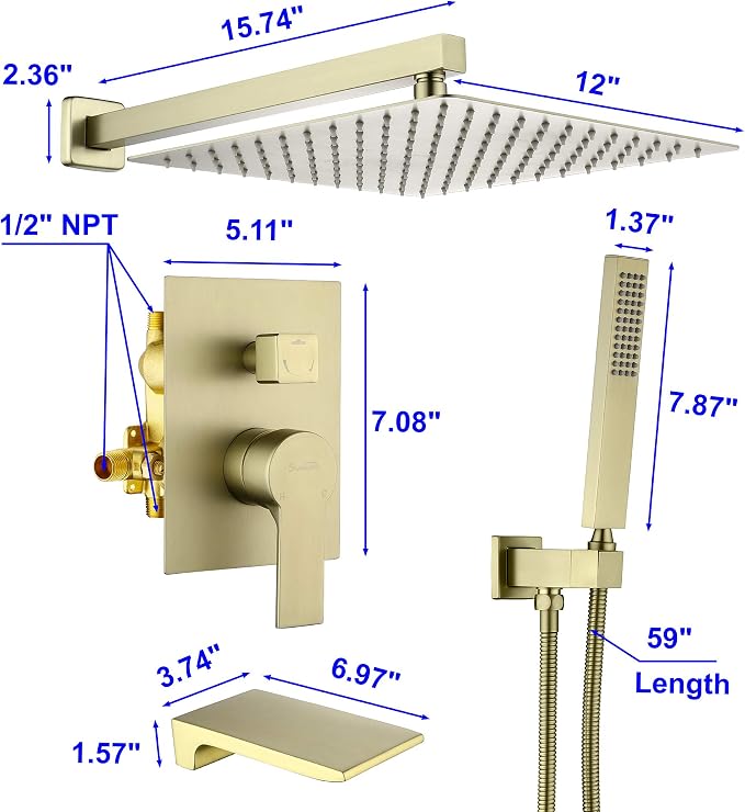 SHAMANDA Shower System with Waterfall Tub Spout and Handheld Shower Head - Image 7