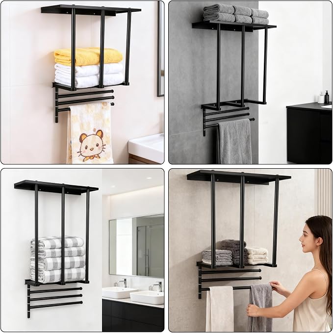 3-Tier Wall Mounted Towel Rack, Bathroom Storage Shelf - Image 8