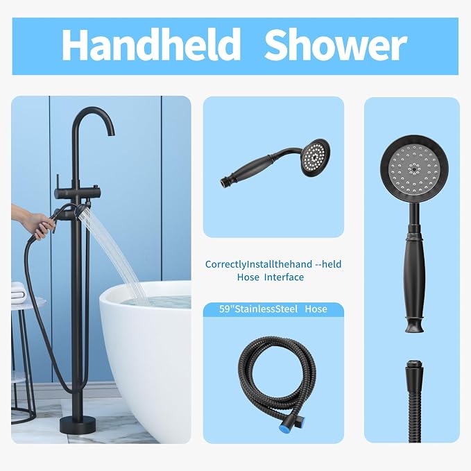 Freestanding Bathtub Faucet, Tub Filler Floor Mount Stand Bathtub Faucet Brass - Image 6