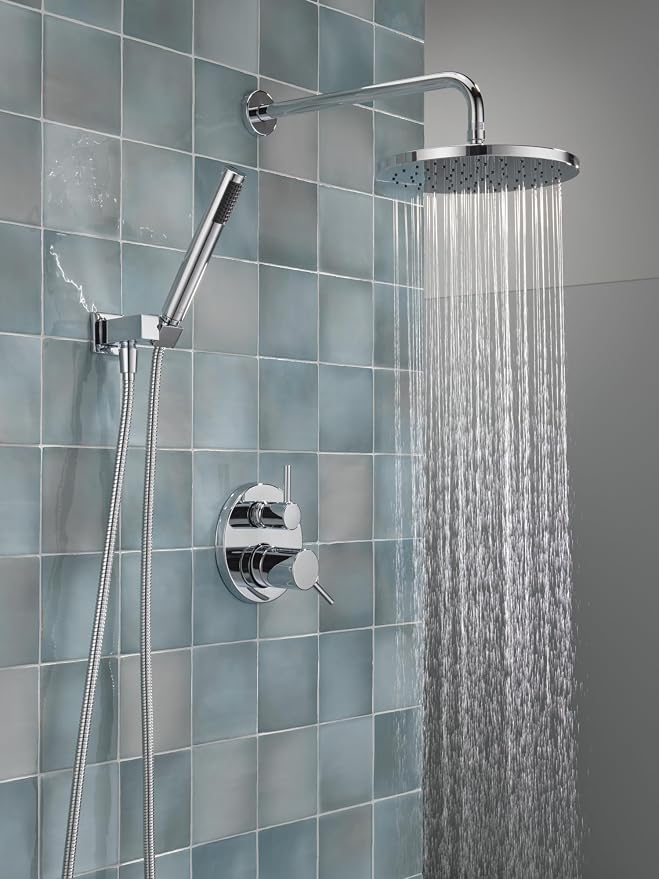 Delta Modern 14 Series Round Rain Shower System Faucet Set, Rainfall Chrome - Image 2