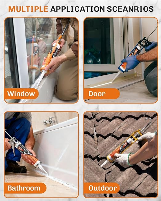 WELLUCK White Silicone Caulk, 100% Waterproof Silicone Sealant Adhesive Caulking - Image 7