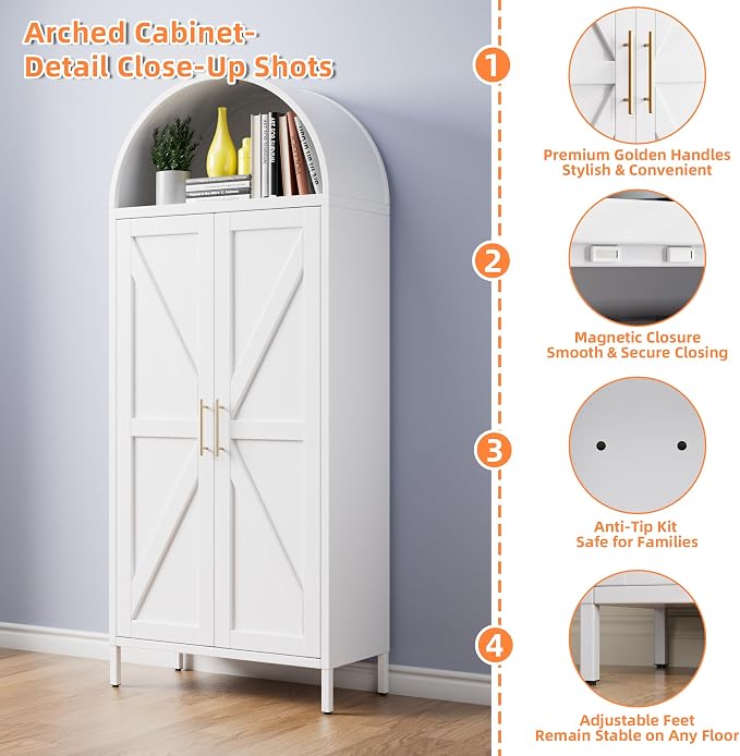 Kitchen Pantry Cabinet, Metal Arched Storage Cabinet - Image 7