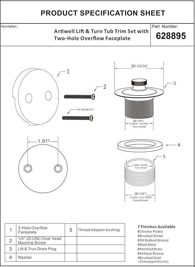 Artiwell Lift & Turn Tub Trim Set - Image 6
