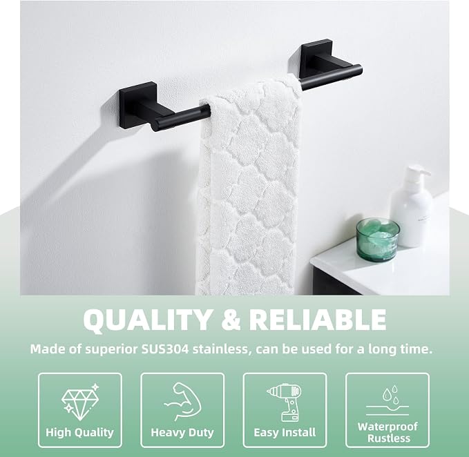 Suyar Matte Black Bathroom Towel Holder, SUS 304 Stainless Steel Short Hand - Image 7