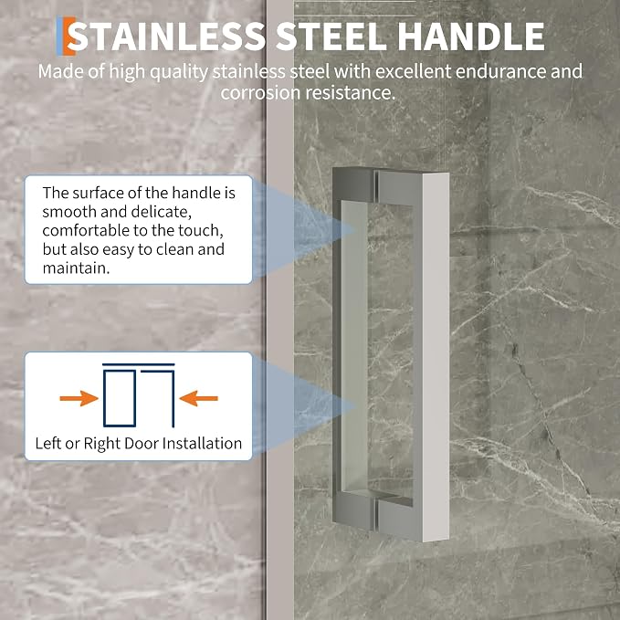 72" H x 56-60" W Semi-Frameless Shower Door, 1/4 Inch SGCC Tempered Glass - Image 3