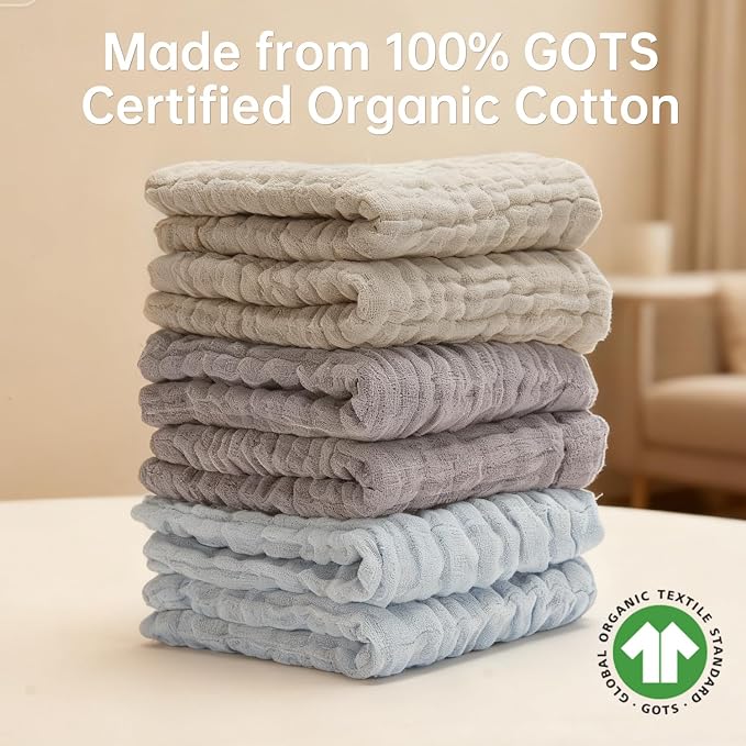 Organic Muslin Baby Washcloths 6 Pack Baby Bath Face Towel 12x12 Inch Extra - Image 5