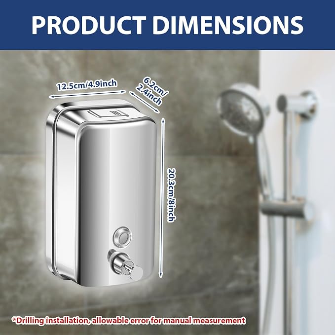 1000ml Commercial Soap Dispenser Wall Mount, Stainless Steel Hand Soap Dispenser - Image 2
