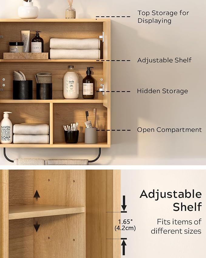 Fluted Wall Cabinet, Modern Wood Floating Bathroom Cabinet - Image 4